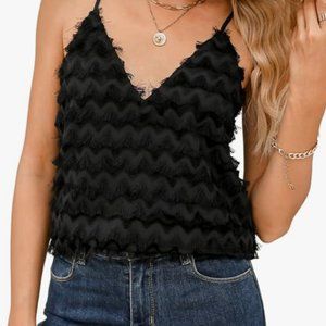Cupshe Daya Fringe V-Neck Cami Black